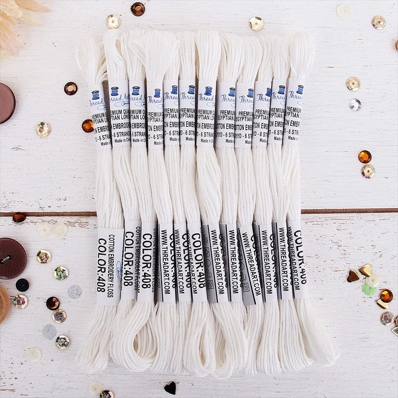 White Premium Cotton Embroidery Floss - Box of 12 - Six Strand Thread - No. 408 - Threadart.com