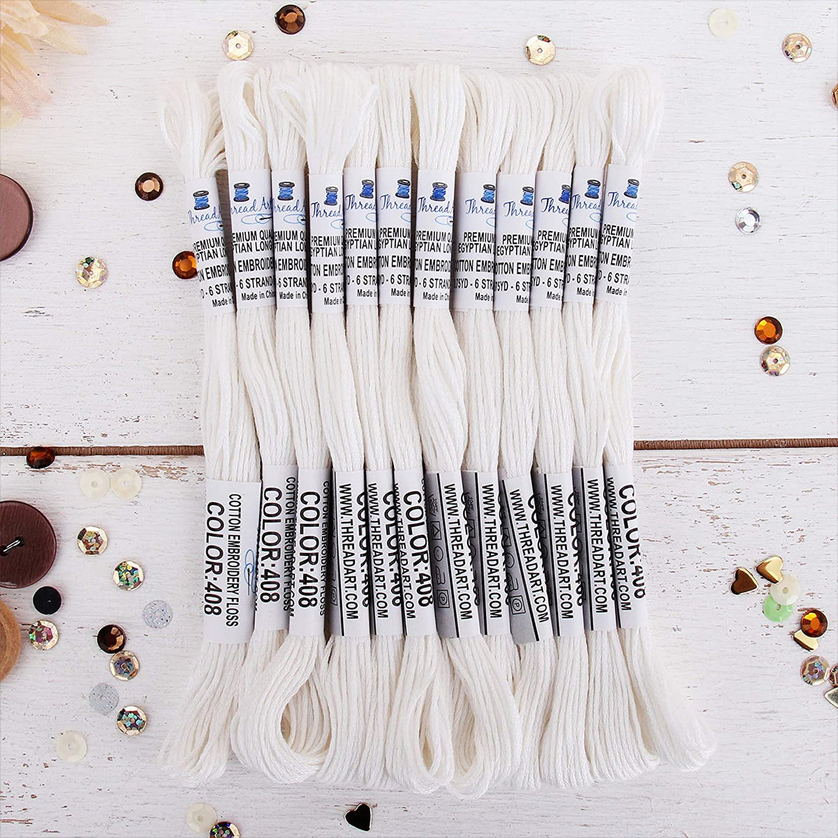 White Premium Cotton Embroidery Floss - Box of 12 - Six Strand Thread ...