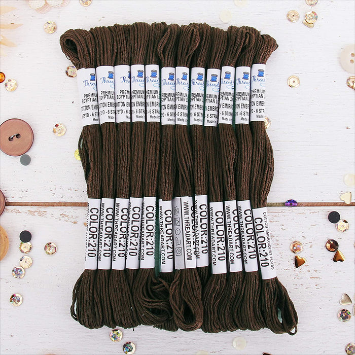 Coffee Brown Premium Cotton Embroidery Floss - Box of 12 - Six Strand Thread - No. 210 - Threadart.com
