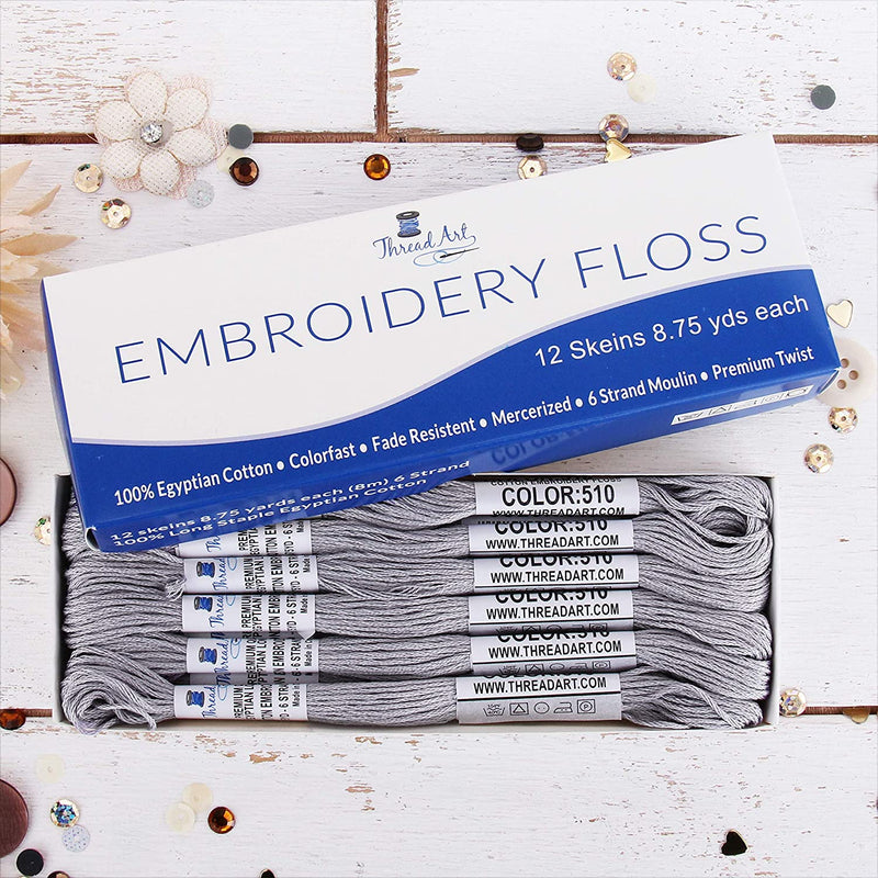 Pewter Grey Premium Cotton Embroidery Floss - Box of 12 - Six Strand Thread - No. 510 - Threadart.com