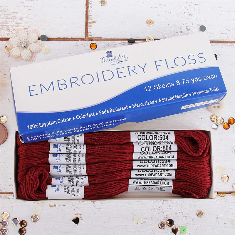 Burgundy Premium Cotton Embroidery Floss - Box of 12 - Six Strand Thread - No. 504 - Threadart.com