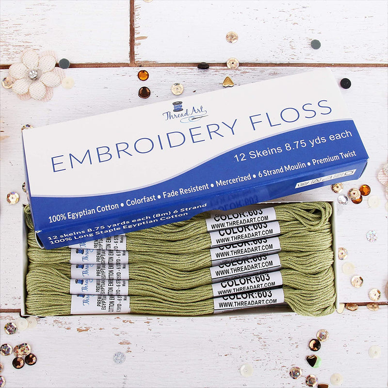 Moss Green Premium Cotton Embroidery Floss - Box of 12 - Six Strand Thread - No. 603 - Threadart.com