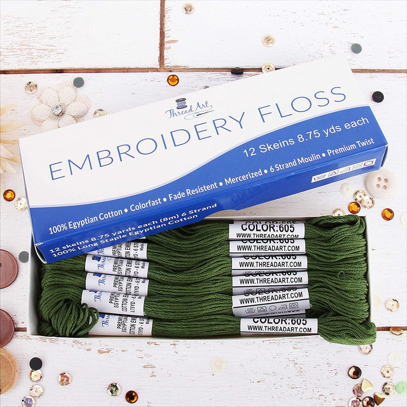 Hunter Green Premium Cotton Embroidery Floss - Box of 12 - Six Strand Thread - No. 605 - Threadart.com