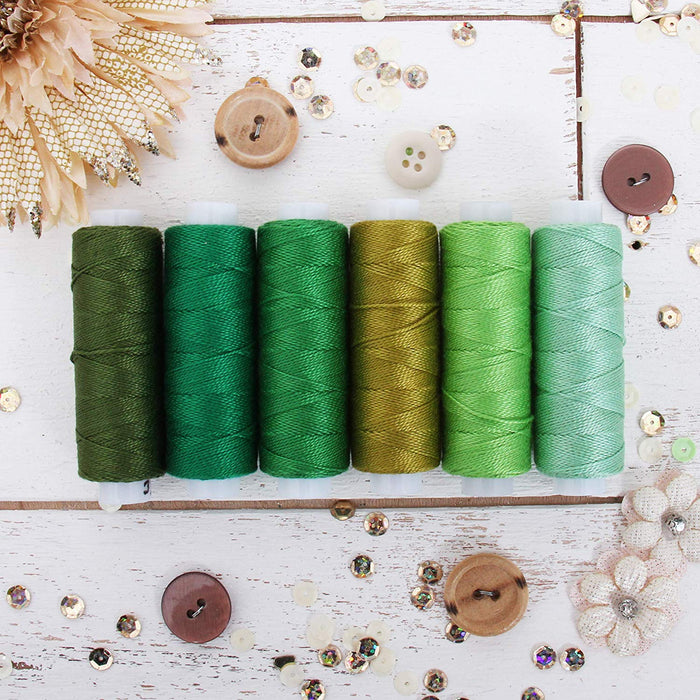 Pearl Cotton Thread Set Green Shades 6 Colors - Threadart.com