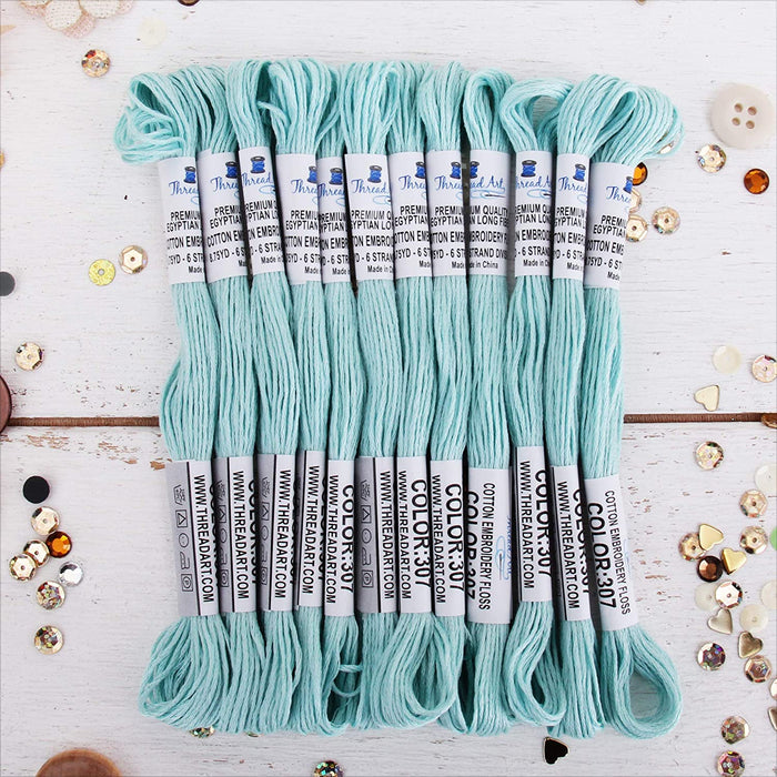 Light Aqua Premium Cotton Embroidery Floss - Box of 12 - Six Strand Thread - No. 307 - Threadart.com