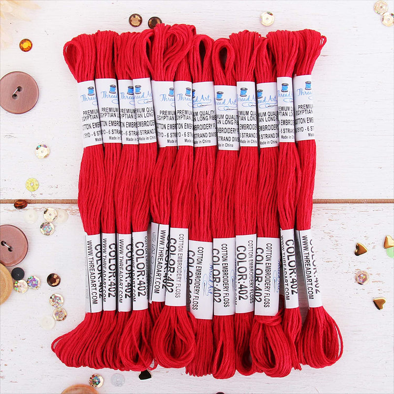 Red Premium Cotton Embroidery Floss - Box of 12 - Six Strand Thread - No. 402 - Threadart.com