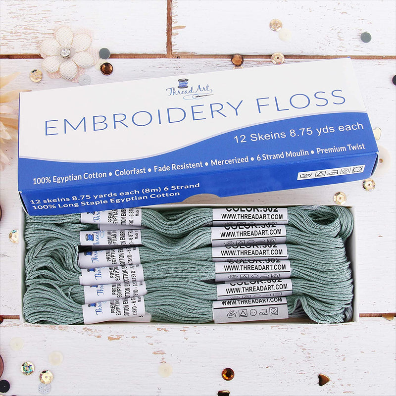 Antique Grey Premium Cotton Embroidery Floss - Box of 12 - Six Strand Thread - No. 502 - Threadart.com