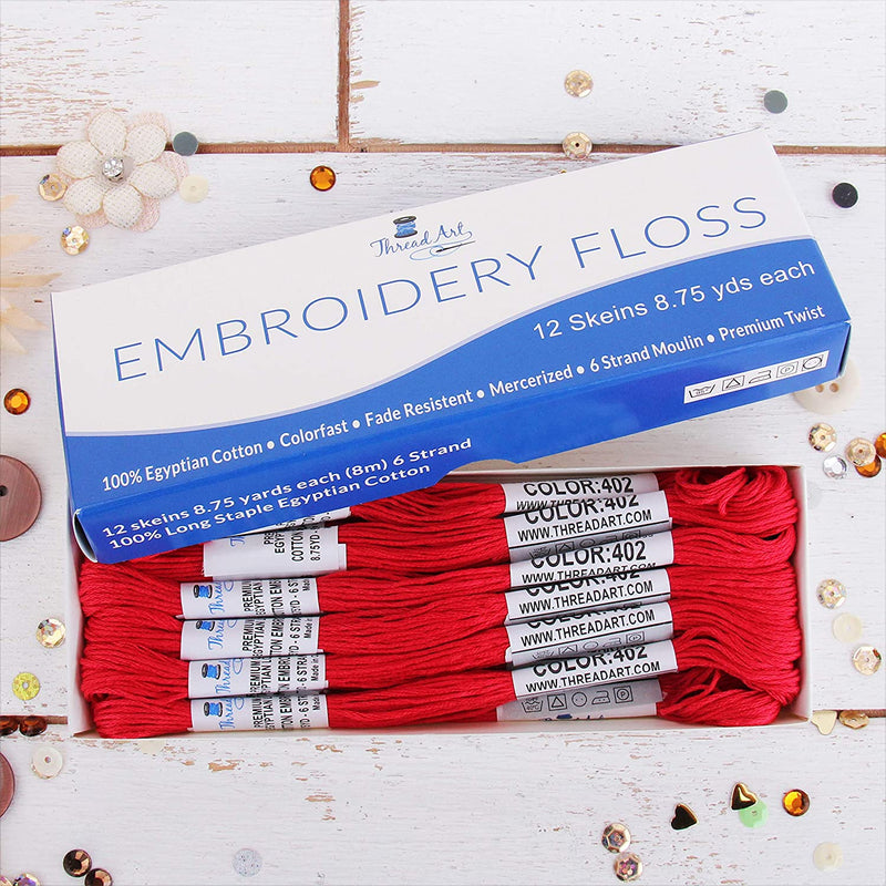 Red Premium Cotton Embroidery Floss - Box of 12 - Six Strand Thread - No. 402 - Threadart.com