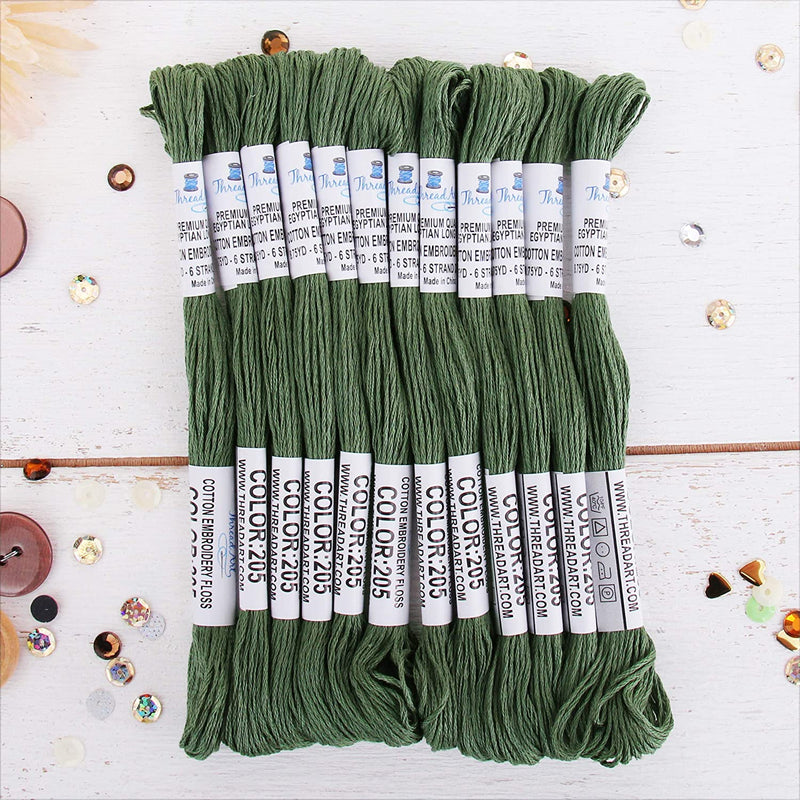 Fern Green Premium Cotton Embroidery Floss - Box of 12 - Six Strand Thread - No. 205 - Threadart.com