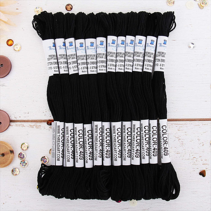 Black Premium Cotton Embroidery Floss - Box of 12 - Six Strand Thread - No. 409 - Threadart.com