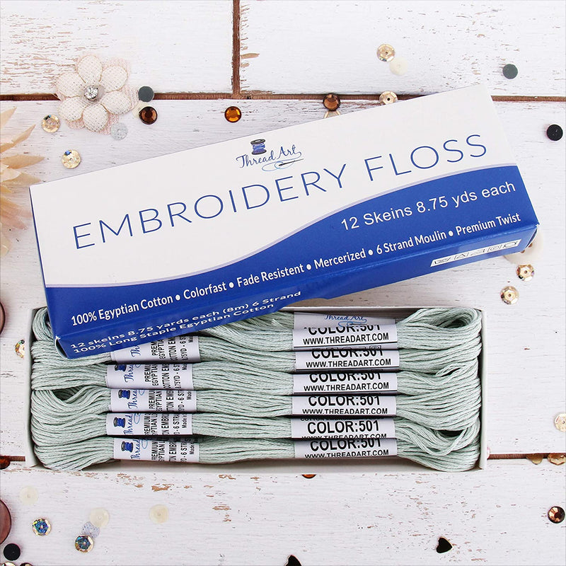 Light Antique Grey Premium Cotton Embroidery Floss - Box of 12 - Six Strand Thread - No. 501 - Threadart.com