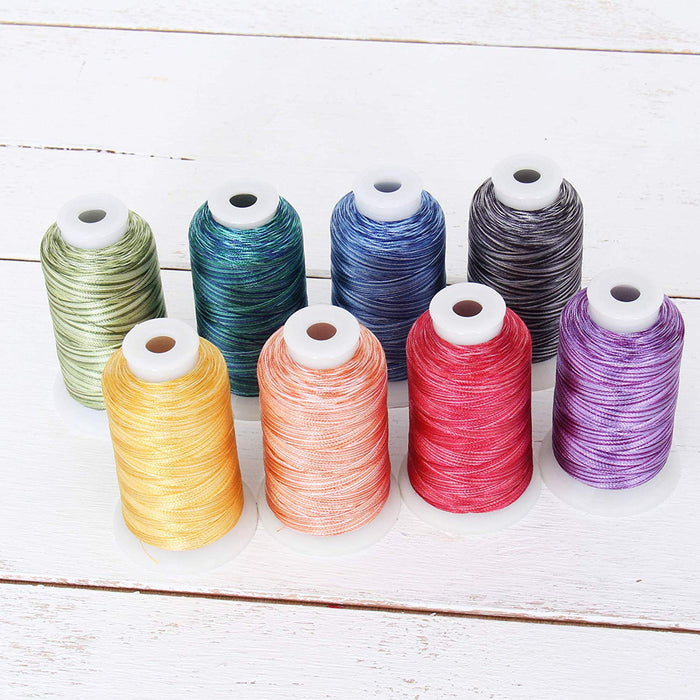 Variegated Multicolor Polyester Embroidery Thread Set - 8 Tonal Colors —