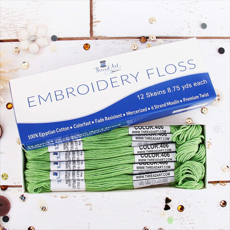 Bright Green Premium Cotton Embroidery Floss - Box of 12 - Six Strand Thread - No. 406 - Threadart.com