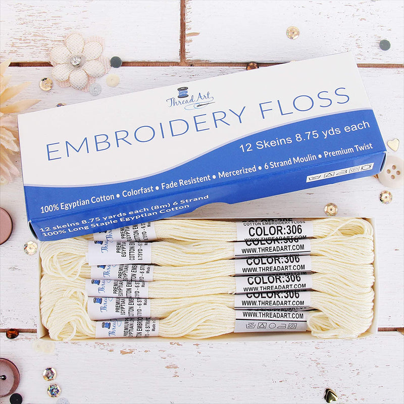 Off White Premium Cotton Embroidery Floss - Box of 12 - Six Strand Thread - No. 306 - Threadart.com