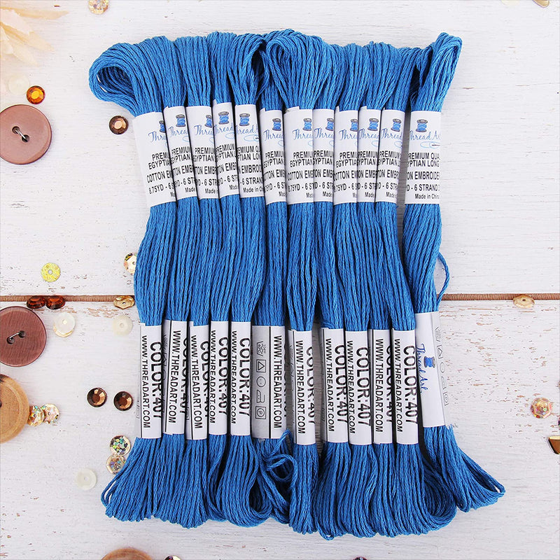 Blue Premium Cotton Embroidery Floss - Box of 12 - Six Strand Thread - No. 407 - Threadart.com