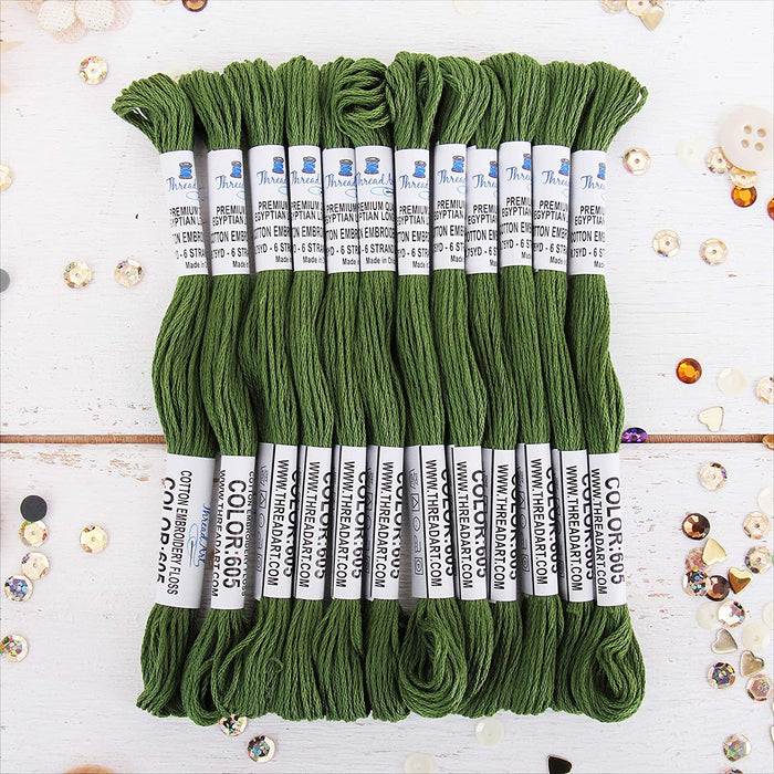 Hunter Green Premium Cotton Embroidery Floss - Box of 12 - Six Strand Thread - No. 605 - Threadart.com