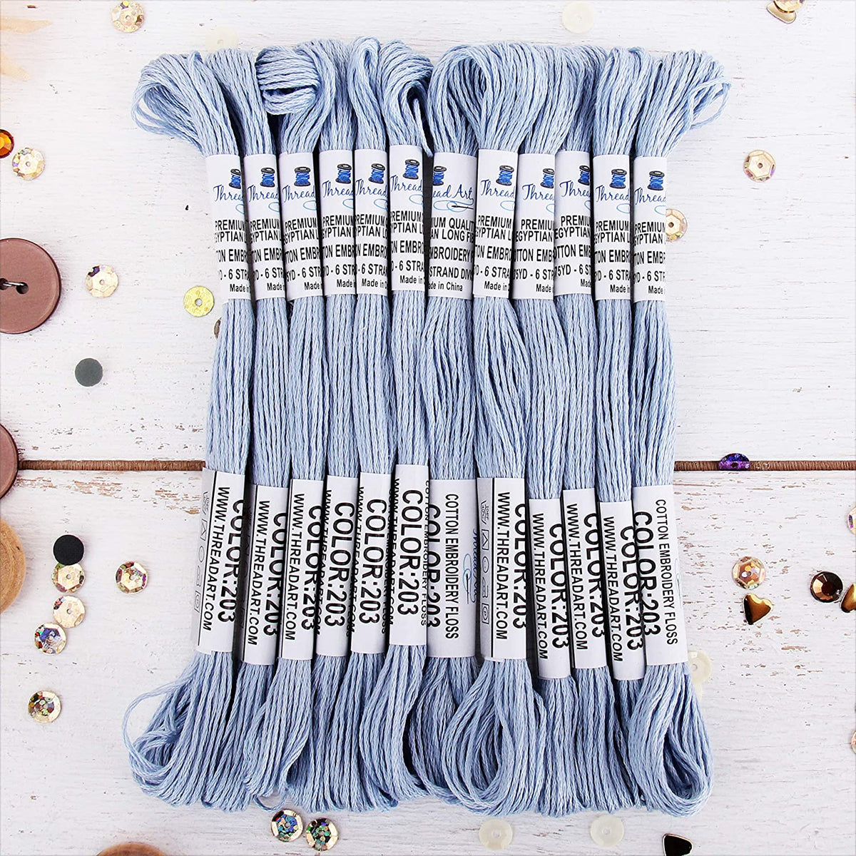 Very Light Blue Premium Cotton Embroidery Floss - Box of 12 - Six Stra ...