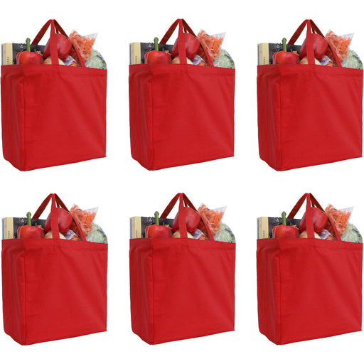 Six Pack of Canvas Totes - Red - 100% Cotton - 14x14x7.5 - Threadart.com