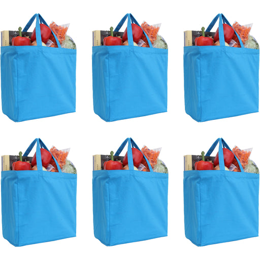 Six Pack of Canvas Totes - Turquoise - 100% Cotton - 14x14x7.5 - Threadart.com