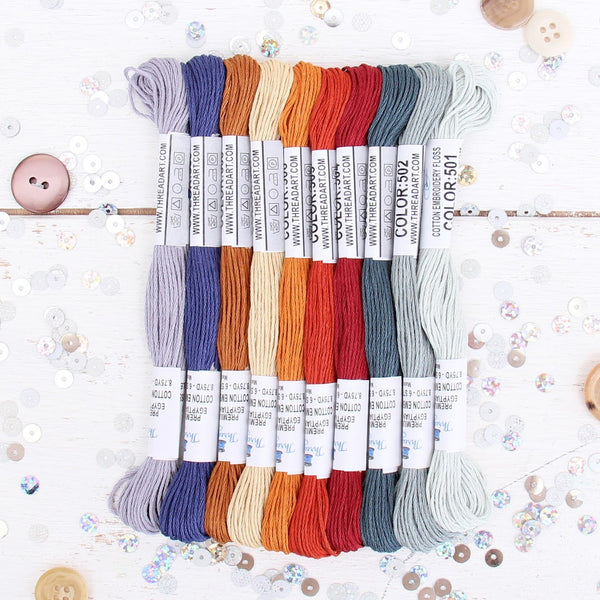 Premium Cotton Embroidery Floss Set in 10 Autumn Harvest Colors - Six Strand Thread - Threadart.com