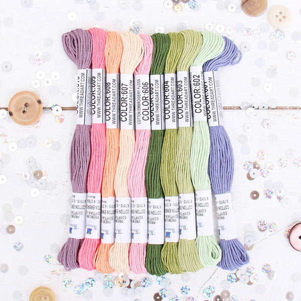 Premium Cotton Embroidery Floss Set in 10 Spring Flowers Colors - Six Strand Thread - Threadart.com