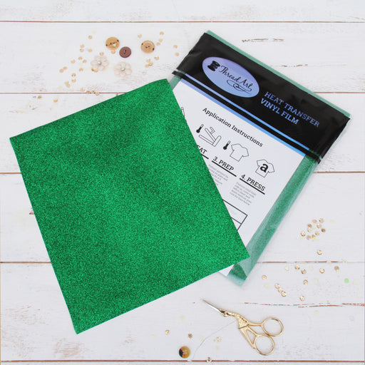 Green Glitter  Iron On Vinyl - Pack of Heat Transfer Sheets - Threadart.com