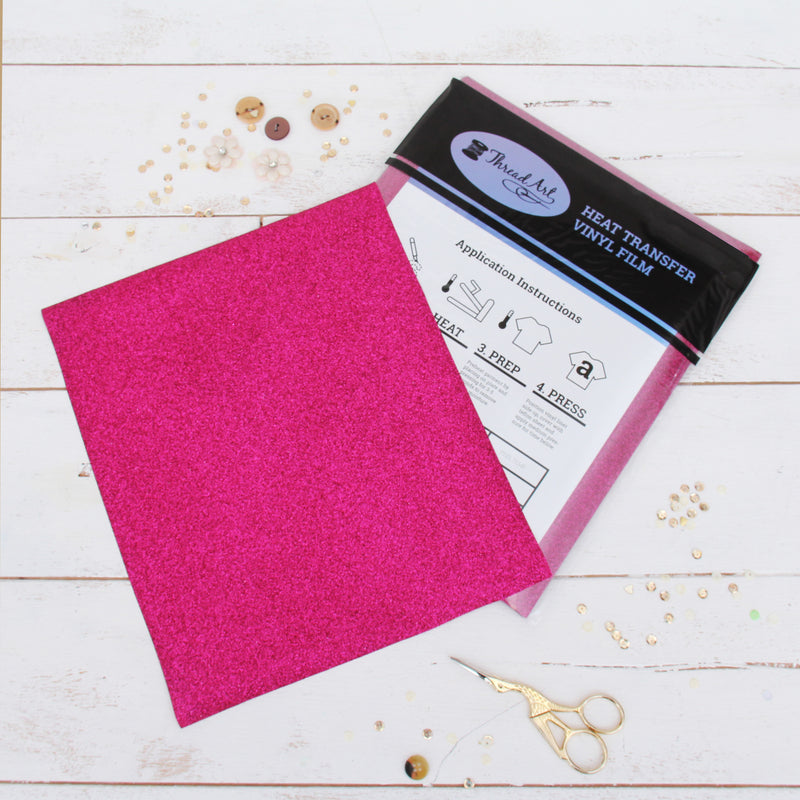 Hot Pink Glitter  Iron On Vinyl - Pack of Heat Transfer Sheets - Threadart.com