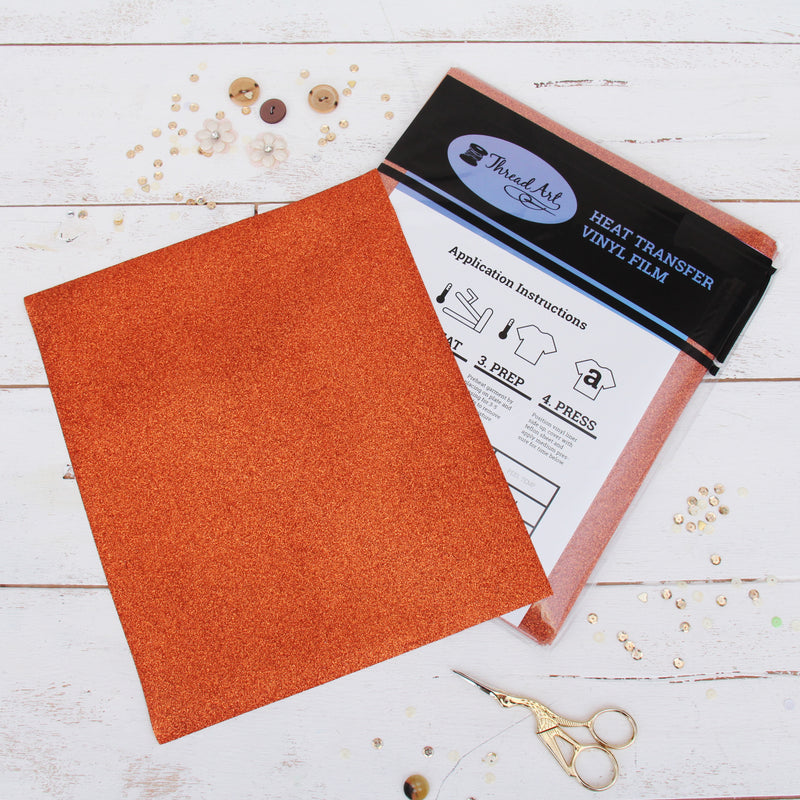 Copper Glitter  Iron On Vinyl - Pack of Heat Transfer Sheets - Threadart.com