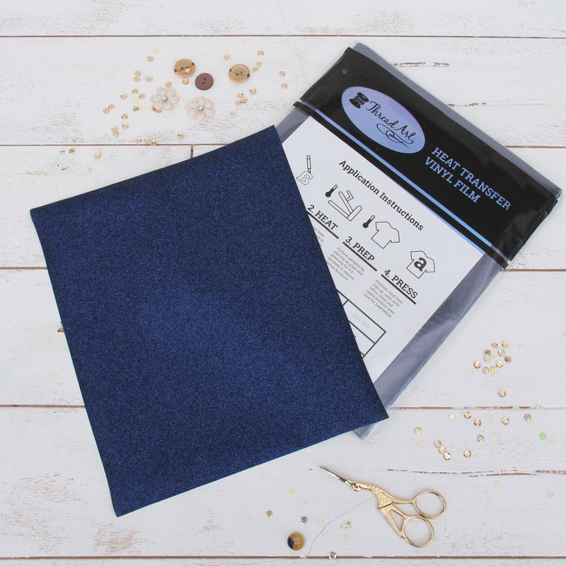 Navy Glitter  Iron On Vinyl - Pack of Heat Transfer Sheets - Threadart.com