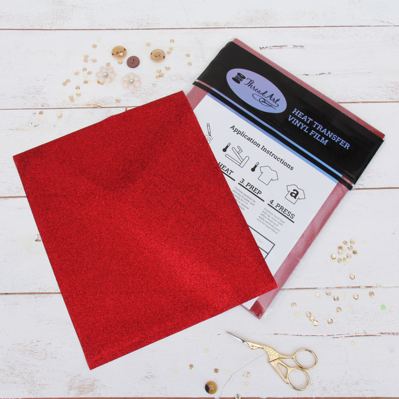 Red Glitter  Iron On Vinyl - Pack of Heat Transfer Sheets - Threadart.com