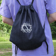 Set of 3 Cotton Drawstring Tote Bag - Denim - Threadart.com