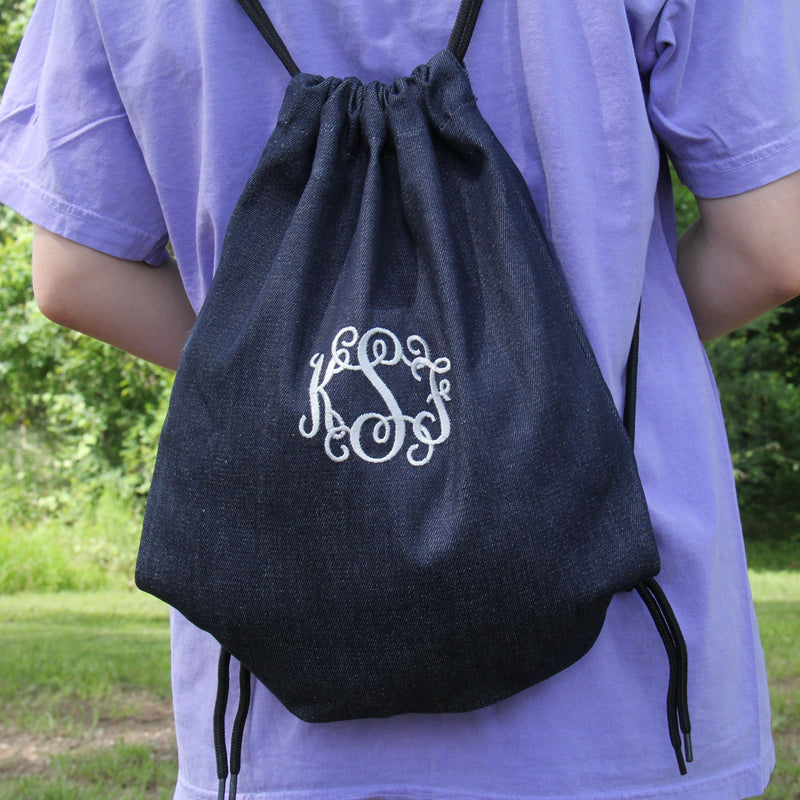 Set of 3 Cotton Drawstring Tote Bag - Denim - Threadart.com