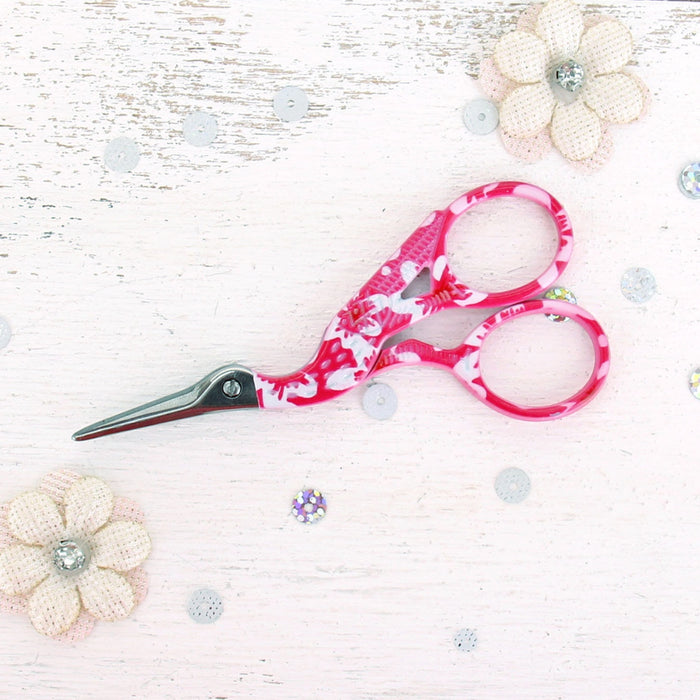 Floral Pink Stork Scissors - Threadart.com