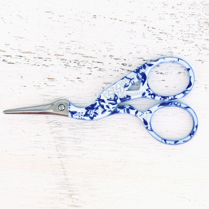 Floral Blue Stork Scissors - Threadart.com