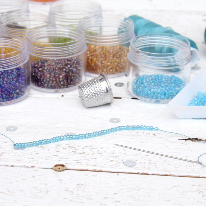 Bright Aqua Glass Seed Beads, Size 12, Round - Threadart.com