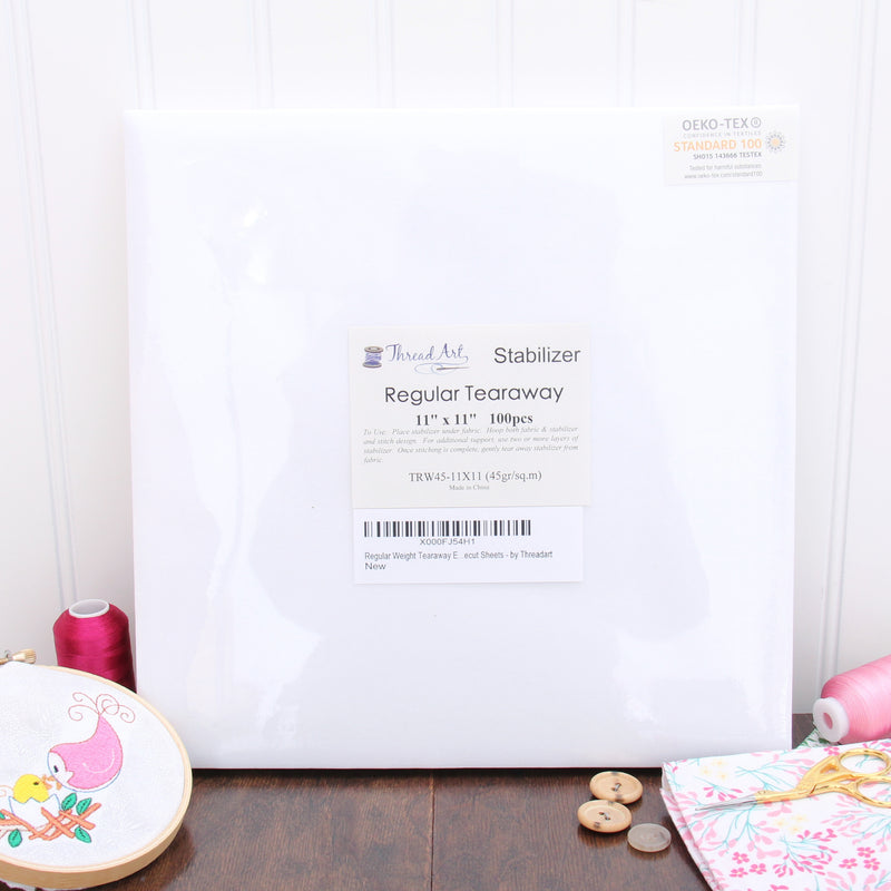 Regular Tearaway Embroidery Stabilizer - 11x11 100 Precut Sheets - Threadart.com