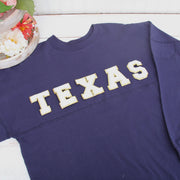 Blue Chenille Letter Patches - Set of 3 Iron-On Letters - Small 5.5 cm Chenille with Gold Glitter - Threadart.com
