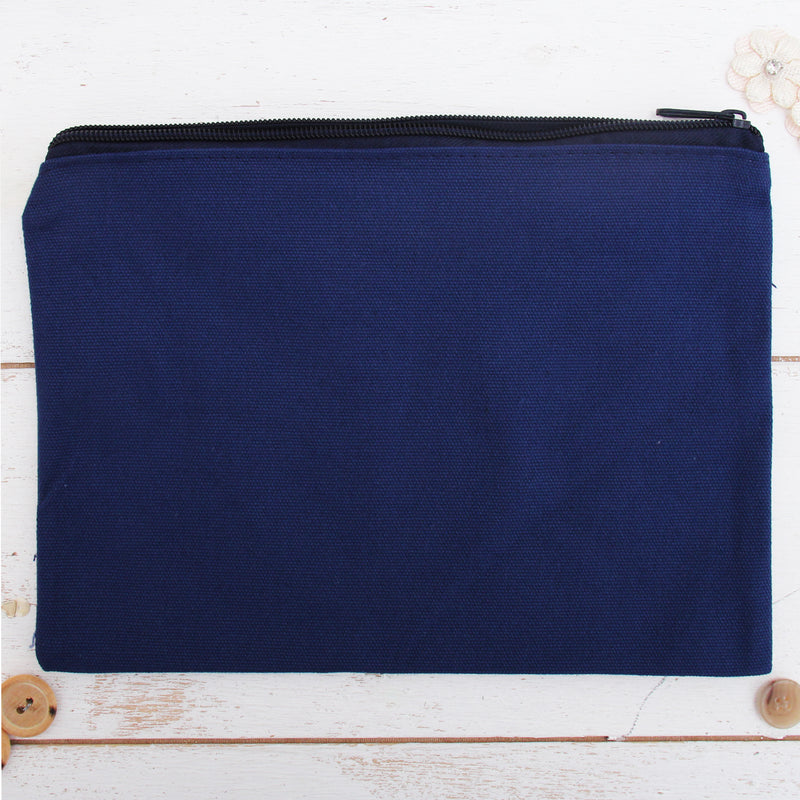 Blank Large Canvas  Pouch With Zipper - Navy- For Pencils, Makeup, Crafts and More - Threadart.com