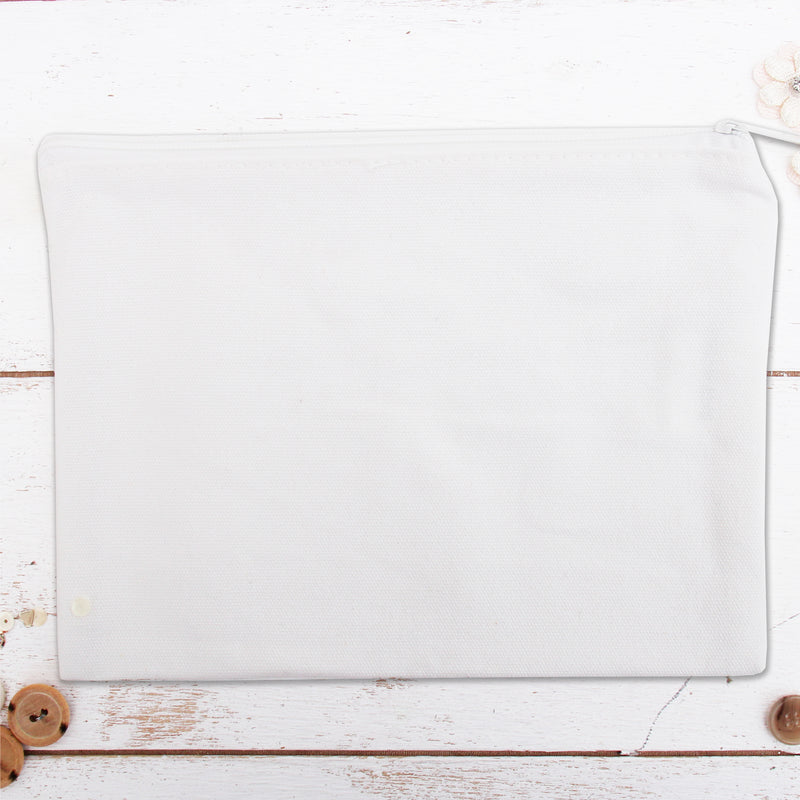 Blank Large Canvas  Pouch With Zipper - White- For Pencils, Makeup, Crafts and More - Threadart.com