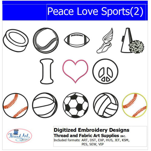 Machine Embroidery Designs - Peace Love Sports(2) - Threadart.com