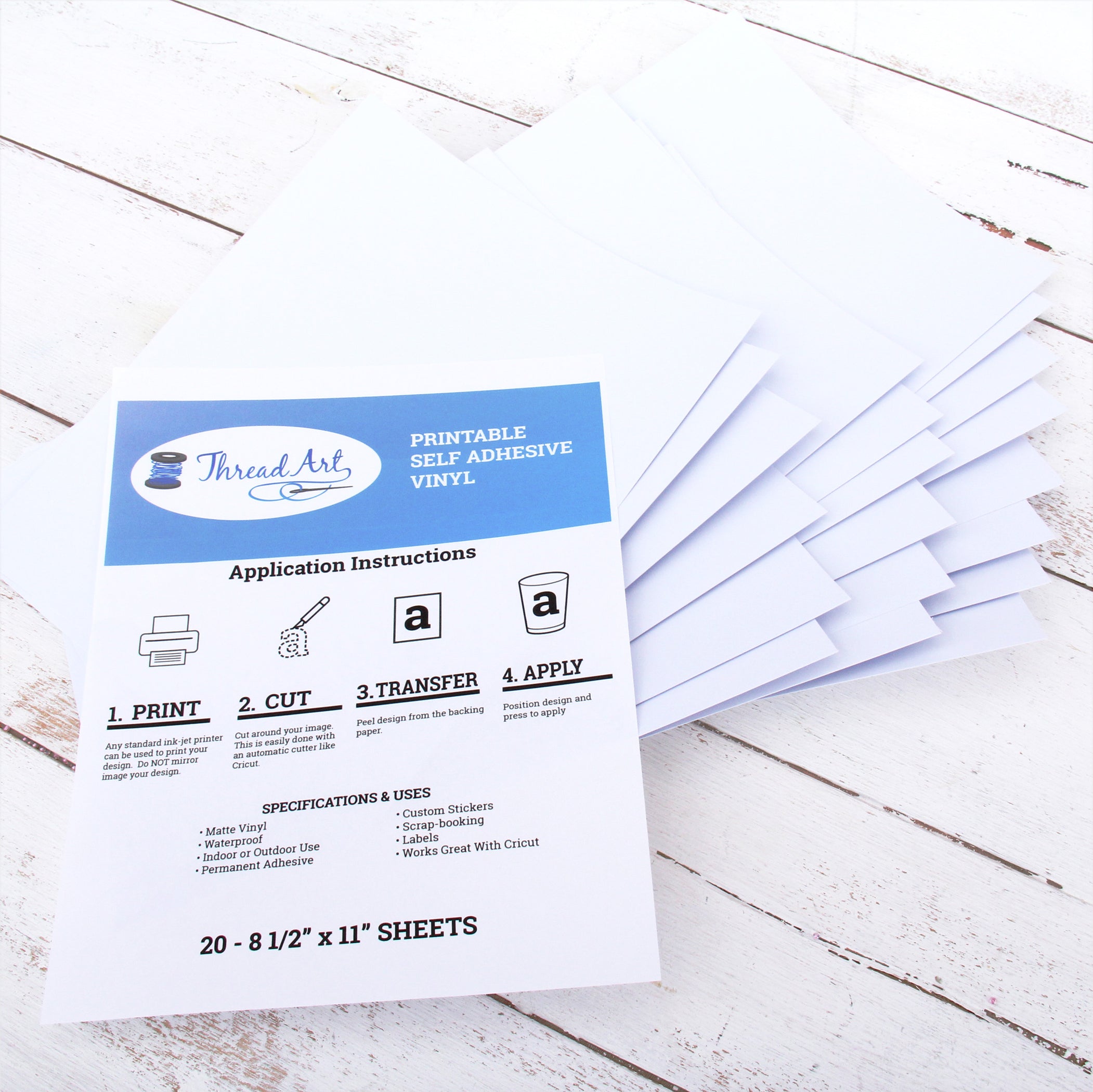 Printable Sticker Vinyl - 20 Sheets for Inkjet or Laser Printer — Threadart.com