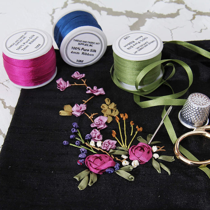 7mm Silk Ribbon Set - Bright Colors - Four Spool Collection - Threadart.com