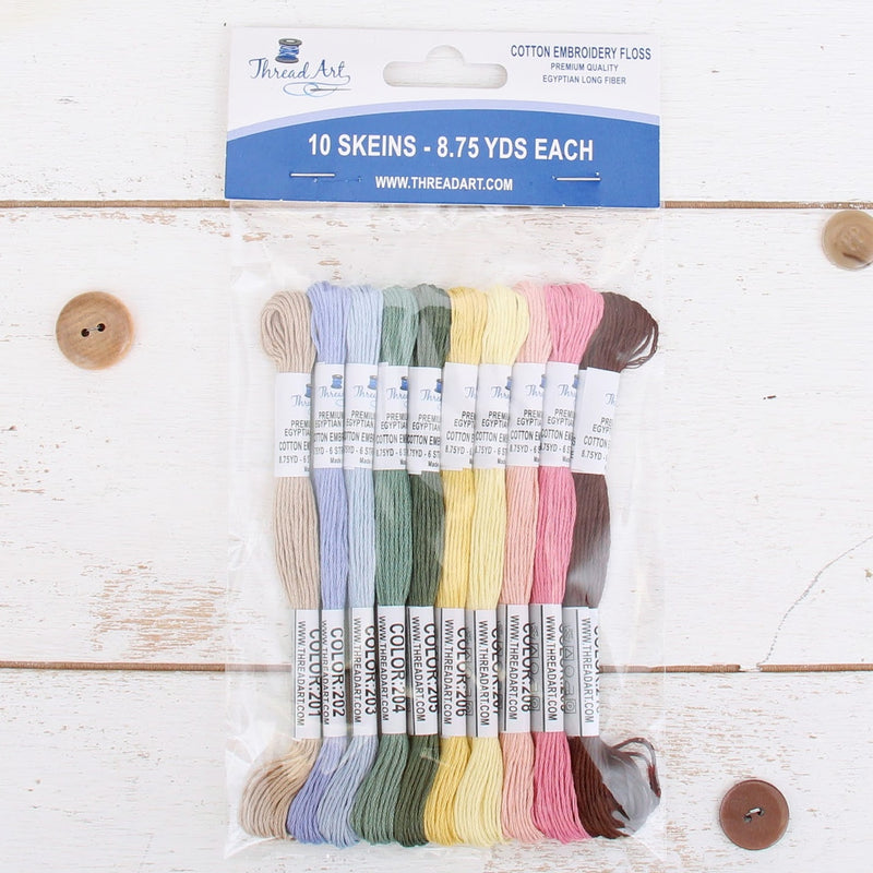 Premium Cotton Embroidery Floss Set in 10 Secret Garden Colors - Six Strand Thread - Threadart.com