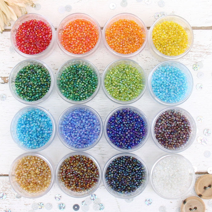 16 Color Set of Glass Seed Beads - Size 12, Round 2mm —
