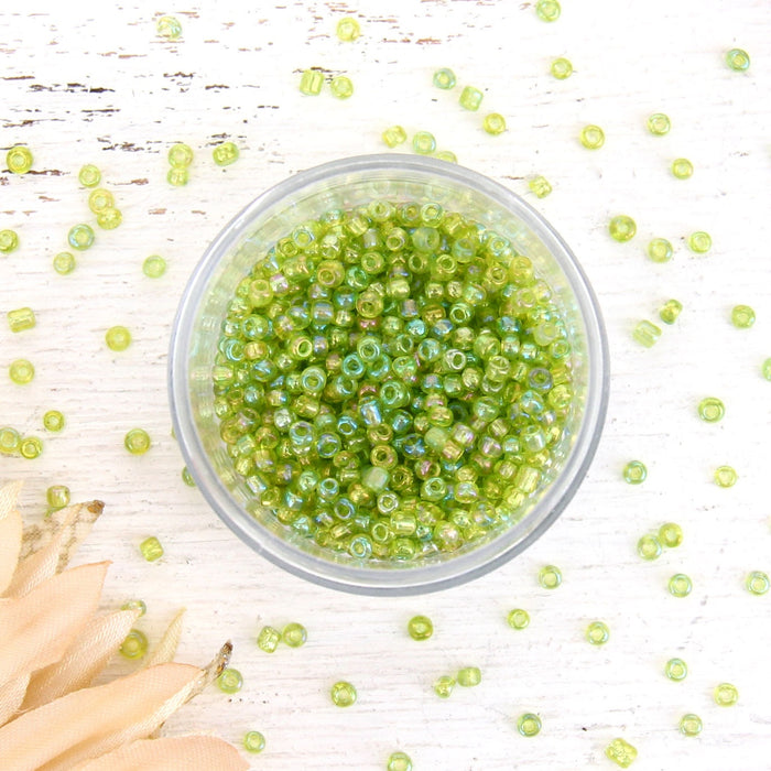 Spring Green Glass Seed Beads, Size 12, Round - Threadart.com