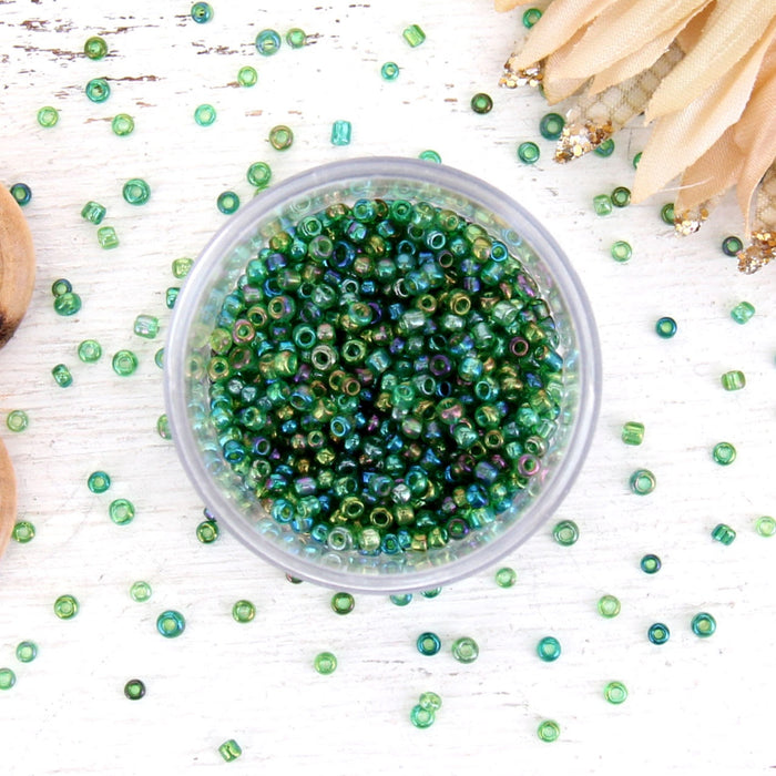 Emerald Green Glass Seed Beads, Size 12, Round - Threadart.com