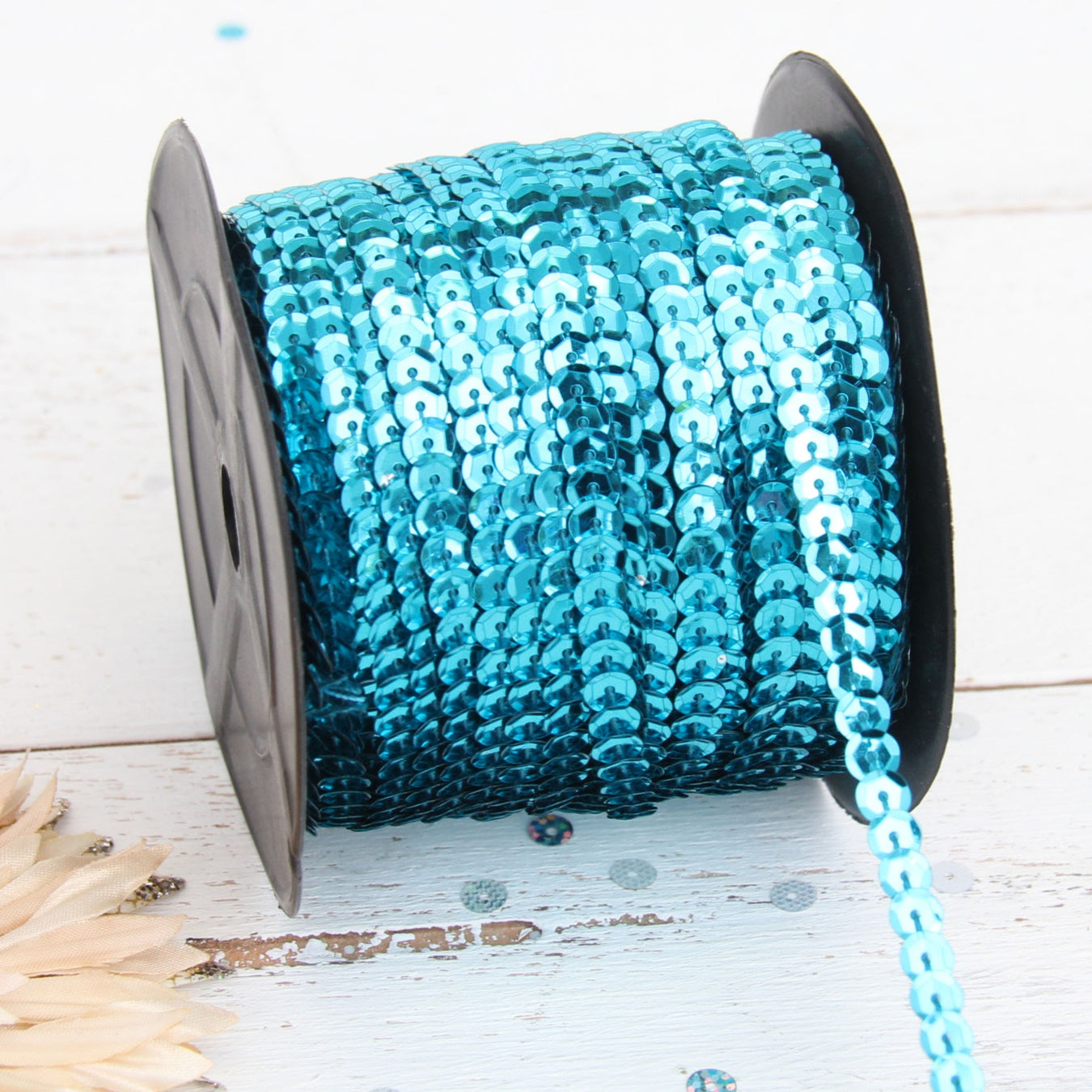 6MM Sequin String 80YD Roll - Aqua Flat Metallic - Threadart.com