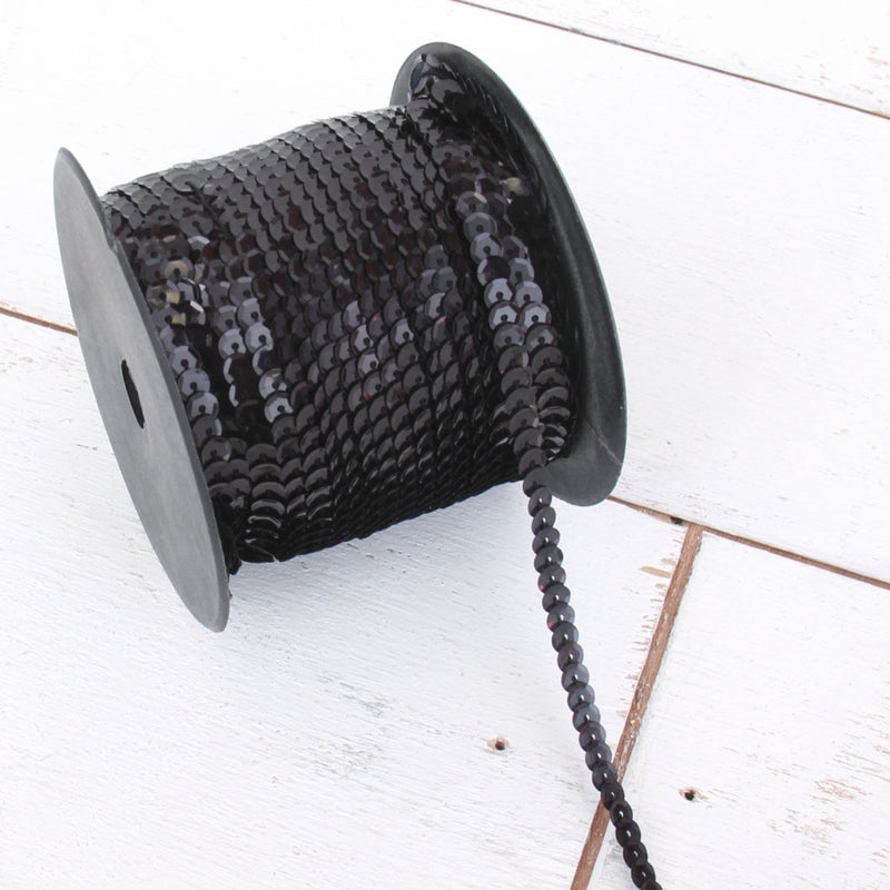 6MM Sequin String 80YD Roll - Black Faceted LZ - Threadart.com