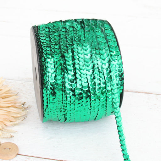 6MM Sequin String 80YD Roll - Emerald Green Faceted LZ - Threadart.com