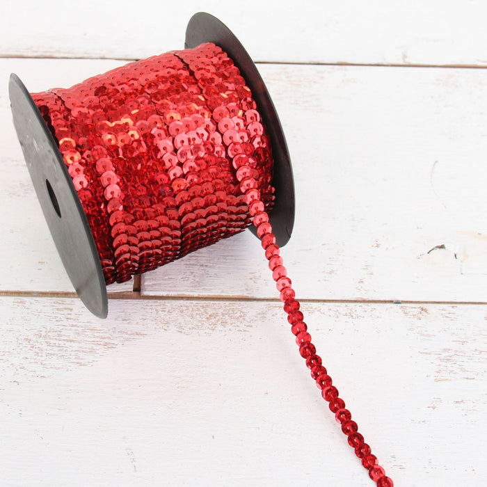 6MM Sequin String 80YD Roll - Red Faceted LZ - Threadart.com